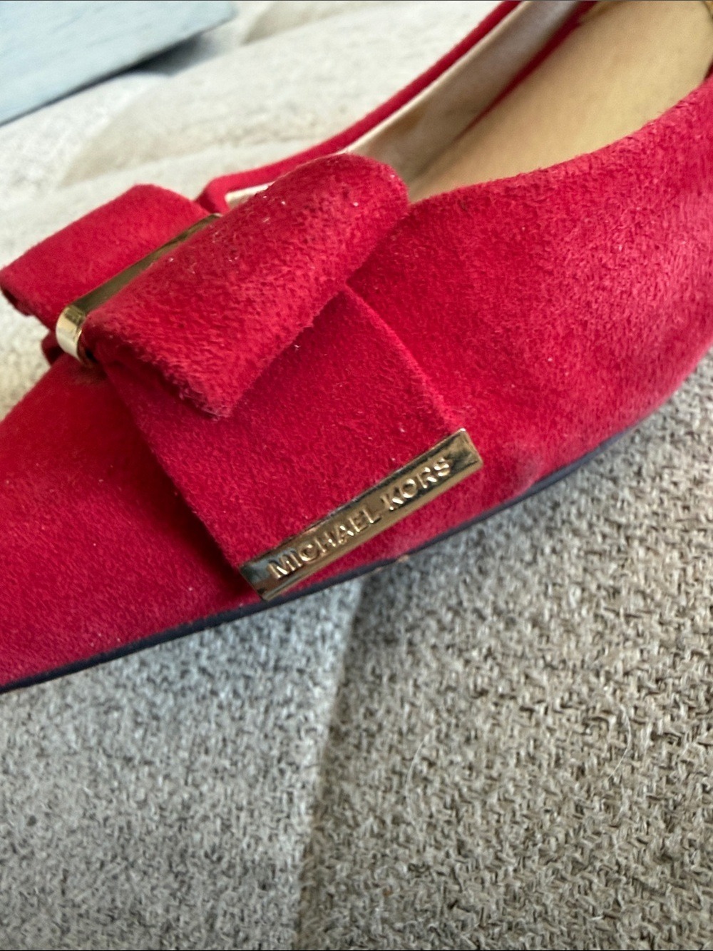 Michael Kors Red Pointed Toe Slingback Kitten Heels Bow Accent Women’s Size 8 - Picture 7 of 14